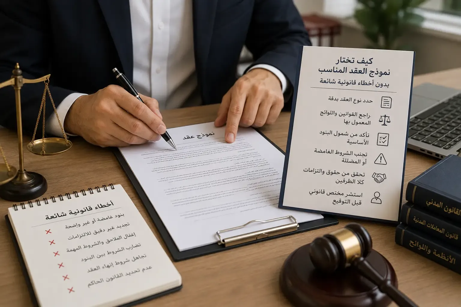 كيف تختار نموذج العقد المناسب بدون أخطاء قانونية شائعة