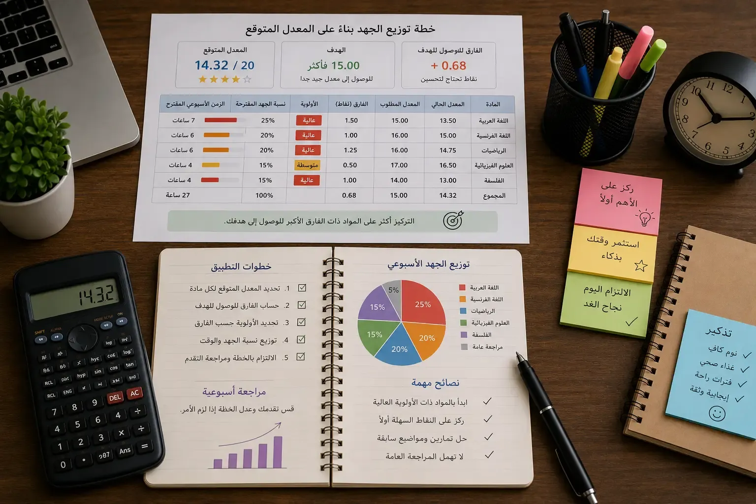 كيف توزع الجهد بين المواد بناء على المعدل المتوقع